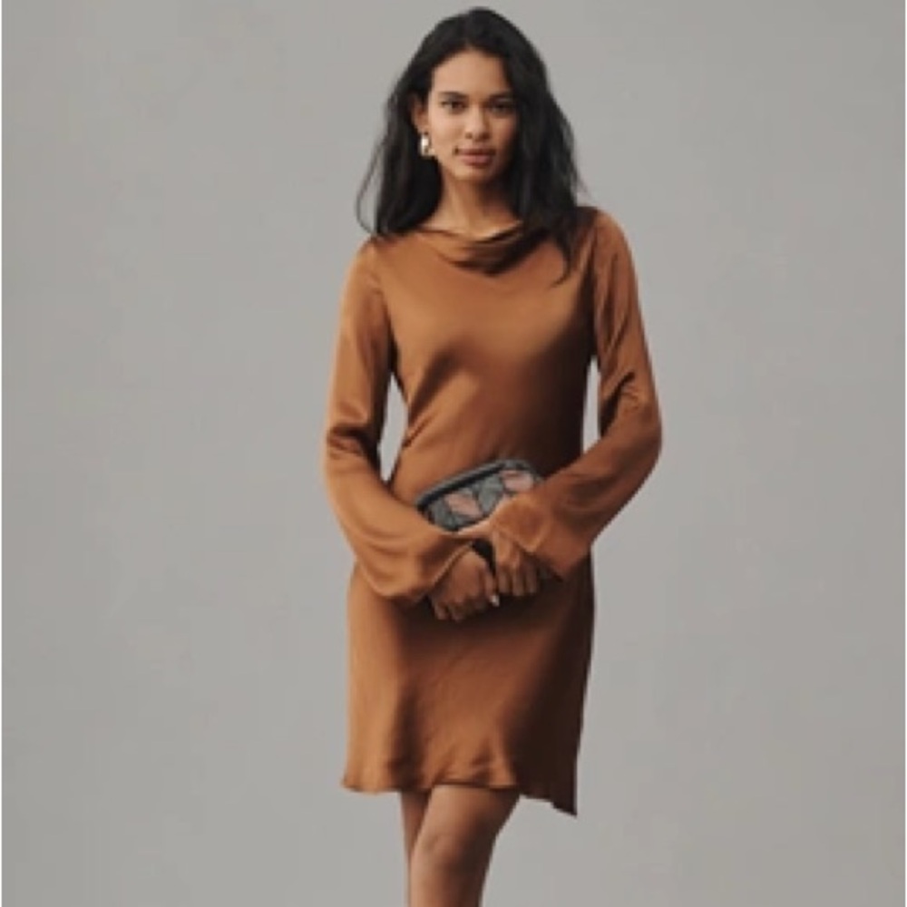Elegant Brown Long-Sleeve Dress